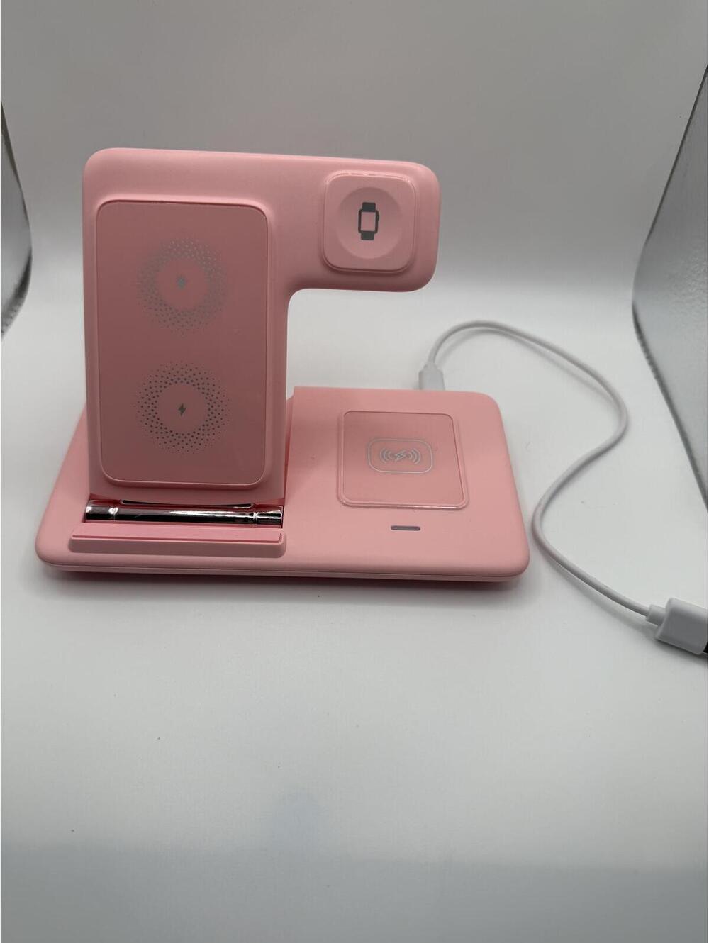 Pink 3-in-1 Wireless Charging Station for Phone, Watch, and Earbuds